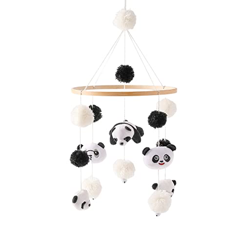 JAWSEU Baby Mobile für Babybett, Bär/Panda Puppe Windspiel, Mobile Baby Holz mit Filzbällen, Mobile Krippe, Bettglocke Anhänger zum Aufhängen Babybett Kinderbett Wickeltisch Deko von JAWSEU