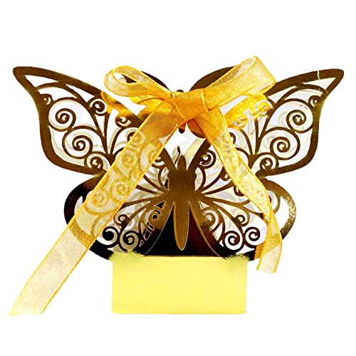 JAWSEU Schmetterling Geschenkbox Hochzeit 50 Stück, Süßigkeit Kästen, Geschenkbox mit Schleife Klein, Schmetterling Geschenkschachtel für Hochzeitspartys, Geschenkschachteln von JAWSEU