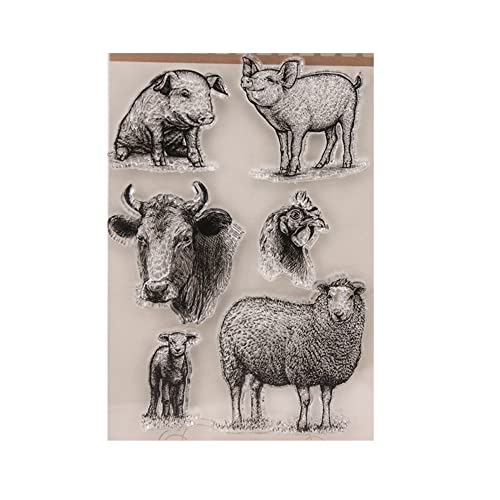 JAWSEU Silikonstempel Clear Stamps, Tiere Klare Stempel Schwein/Schaf/Pferd/Katze Siegel Transparenter Stamps für Kartenherstellung und DIY Scrapbooking Dekor von JAWSEU