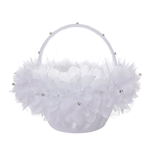 JAWSEU Spitze Blumenkorb Hochzeitskorb, Hochzeit Blumenmädchen Korb, Streukörbchen Korb für Blumenkinder, Satin Blumenkörbe, Blumenkinderkörbchen für Hochzeit Party von JAWSEU