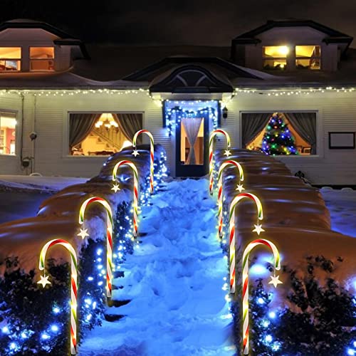 JAWSEU Weihnachten LED Zuckerstangen Lichterketten, Solar LED Beleuchtete Zuckerstangen Lichterkette mit Erdspieß Außen Weihnachtsdeko Garten Deko für Hochzeit Garten Decor(8 Stück) von JAWSEU