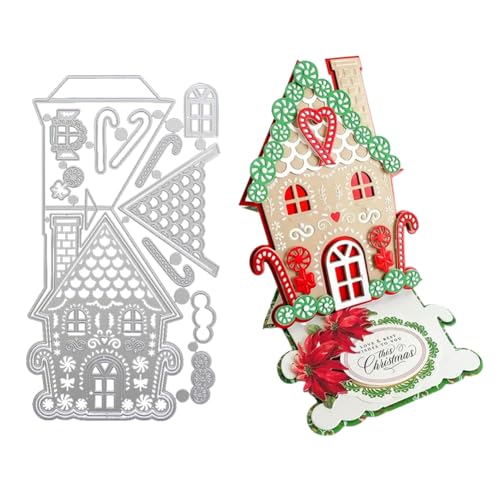 Weihnachten Haus Stanzmaschine Stanzschablonen Haus Form Metall Prägeschablonen Stanzmaschine Stanzformen Schneiden Haus Box Prägeschablonen für DIY Scrapbooking Karten Deko House Cutting Dies von JAWSEU