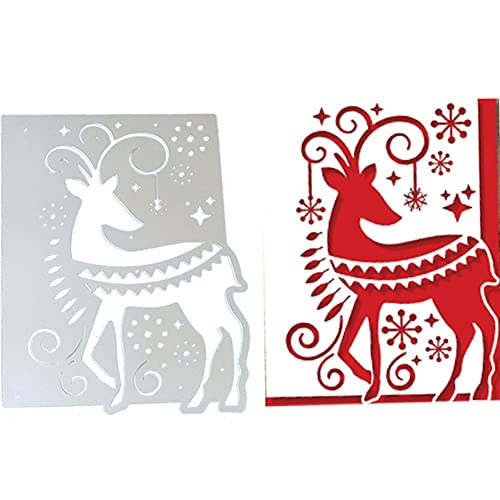 Weihnachts Hirsch Stanzschablonen Schneeflocke Prägeschablone Weihnachten Spitze Rahmen Stanzformen Rand Scrapbooking Cutting Dies für DIY Xmas Kartenbasteln Grußkarten Geschenkverpackung von JAWSEU