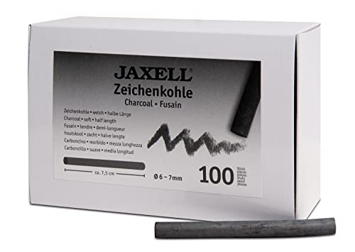 JAXELL 48236 Zeichenkohle-Set in Künstlerqualität, 100 Kohlestäbchen, Härtegrad weich, gut deckend, halbe Länge ca. 7,5 cm rund, Durchmesser 6 - 7 mm von JAXELL