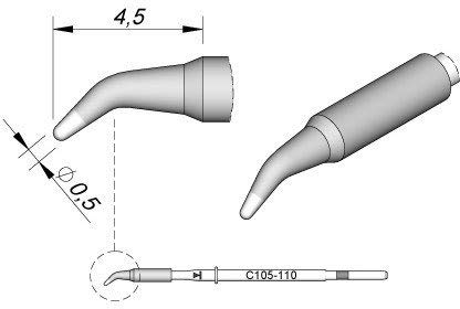 JBC Lötspitze Serie C105, Rundform, C105110/Ø 0,5 mm, gebogen C105110 (Lötkartusche Lötpatrone Loetspitze Loetkartusche Loetpatrone Entlötkartusche Entlötspitze Entlötpatrone Entloetpatrone) von JBC