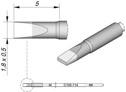 JBC Lötspitze Serie C105, Meißelform, C105114/1,8 x 0,5 mm, gerade C105114 (Entloetkartusche Entloetpatrone Entloetspitze Entlötkartusche Entlötpatrone Entlötspitze Loetkartusche Loetpatrone) von JBC