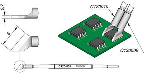 JBC Entlötspitze Serie C120 für Dual-In-Line, C120009/6,0 mm, schräg, rechts C120009 (Lötspitze Lötkartusche Lötpatrone Loetspitze Loetkartusche Loetpatrone C120-1200 PA1200 Entloetspitze) von JBC