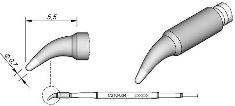 JBC Lötspitze Serie C210, Rundform, C210004/Ø 0,7 mm, gebogen C210004 (Lötkartusche Lötpatrone Loetspitze Loetkartusche Loetpatrone T210-A AD2210 2210 C210) von JBC