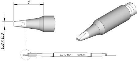 JBC Lötspitze Serie C210, Meißelform, C210024/0,8 x 0,3 mm, gerade, C210024 (Lötkartusche 2210 AD2210 C210 Loetkartusche Loetpatrone Loetspitze Lötpatrone T210-A) von JBC