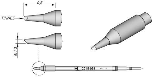 JBC Lötspitze Serie C245, Rundform, C245064/Ø 1,3 mm, abgeschrägt, verzinnt C245064 (Lötkartusche Lötpatrone Loetspitze Loetkartusche Loetpatrone 2245 2045 bleifrei) von JBC