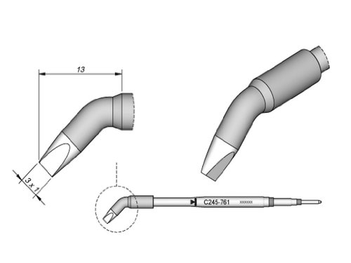 JBC Lötspitze Serie C245 Meißelform, C245761/3,0 x 1,0 mm, gebogen C245761 (Lötkartusche 2045 2245 Loetkartusche Loetspitze Lötpatrone Loetpatrone Meißelspitze C245 bleifrei) von JBC