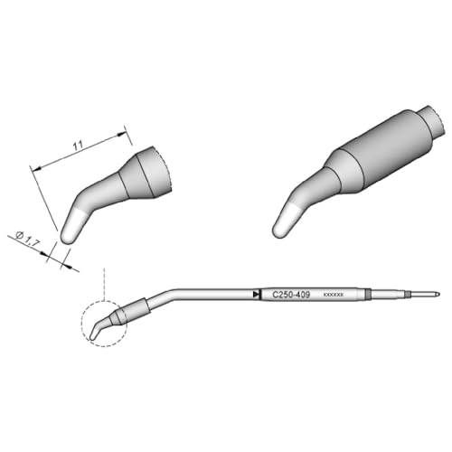 JBC Lötspitze Serie C250, Rundform, C250409/Ø 1,7 mm, gebogen C250409 (Lötkartusche Lötpatrone Loetspitze Loetkartusche Loetpatrone AL250 2500 AL-2500) von JBC