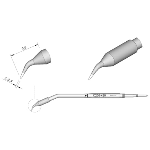 JBC Lötspitze Serie C250, Rundform, C250420/Ø 0,4 mm, gebogen C250420 (Lötkartusche Lötpatrone Loetspitze Loetkartusche Loetpatrone AL250 2500 AL-2500) von JBC