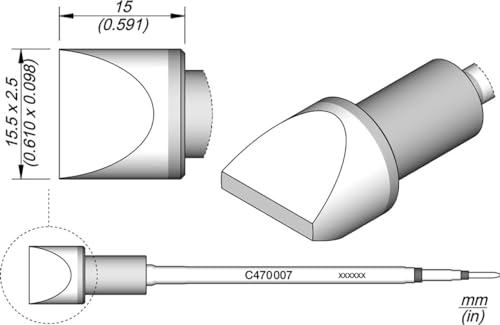 JBC Lötspitze Serie C470, Meißelform, C470007/15,5 x 2,5 mm, gerade C470007 (Lötkartusche 470 4700 C470- Loetkartusche Loetpatrone Loetspitze Lötpatrone T470) von JBC