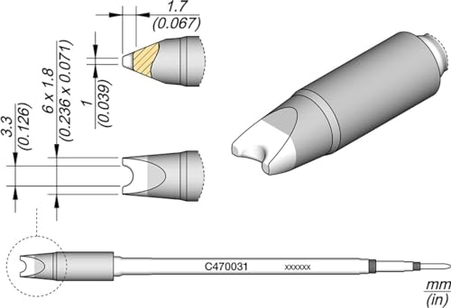 JBC Lötspitze Serie C470, Sondertypen, C470031/6,0 x 1,8 mm, Pin Lötspitze C470031 (Lötkartusche) von JBC