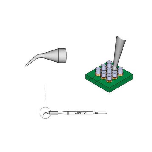 JBC Lötspitze Serie C105, Rundform, C105124/Ø 0,1 mm, gebogen, Fine-Pitch C105124 (Lötkartusche Lötpatrone Loetspitze Loetkartusche Loetpatrone Entlötkartusche Entlötspitze Entlötpatrone) von JBC