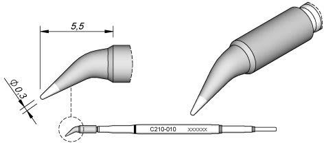 JBC Lötspitze Serie C210, Rundform, C210010/Ø 0,3 mm, gebogen C210010 (Lötkartusche Lötpatrone Loetspitze Loetkartusche Loetpatrone T210-A AD2210 2210 C210) von JBC