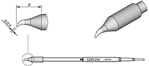 JBC Lötspitze Serie C245, Rundform, C245234/Ø 0,4 mm, gebogen, 20 mm länger C245234 (Lötkartusche Lötpatrone Loetspitze Loetkartusche Loetpatrone 2245 2045 bleifrei) von JBC