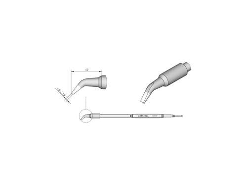 JBC Lötspitze Serie C245 Meißelform, C245863/1,8 x 0,8 mm, gebogen, 20 mm länger C245863 (Lötkartusche 2045 2245 Loetkartusche Loetspitze Lötpatrone Loetpatrone Meißelspitze C245 bleifrei) von JBC