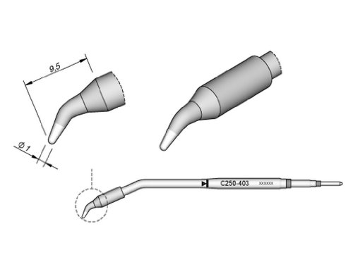 JBC Lötspitze Serie C250, Meißelform, C250405/1,8 x 0,8 mm, gebogen C250405 (2500 AL-2500 AL250 Loetkartusche Loetpatrone Loetspitze Lötkartusche Lötpatrone) von JBC