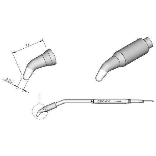 JBC Lötspitze Serie C250, Rundform, C250410/Ø 2,2 mm, gebogen C250410 (Lötkartusche Lötpatrone Loetspitze Loetkartusche Loetpatrone AL250 2500 AL-2500) von JBC