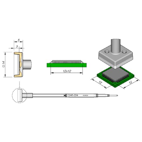 JBC SMD-Entlötspitze Serie C245, C245224/12 x 12 mm, für QFP/PLCC C245224 (2045 2245 C245 Loetkartusche Loetpatrone Loetspitze Lötkartusche Lötpatrone Lötspitze SMD Entlötspitze) von JBC