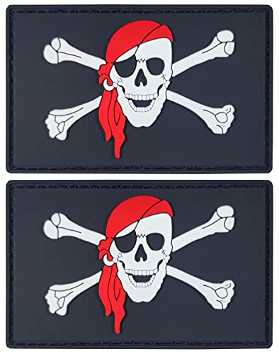 JBCD Pirate Jolly Roger Red Bandana Flag Patch Tactical Pirate Patch - PVC Gummi Klettverschluss Patch (2 Stück) von JBCD