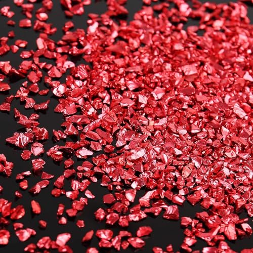 JBEIY Rot Zerkleinertem Glas Glitzer für Epoxidharz, 200g 2-4mm Unregelmäßigen klobig Glitzer, für Epoxidharz Füllstoff, Basteln, Vasenfüllung, Dekoration Herstellung von JBEIY