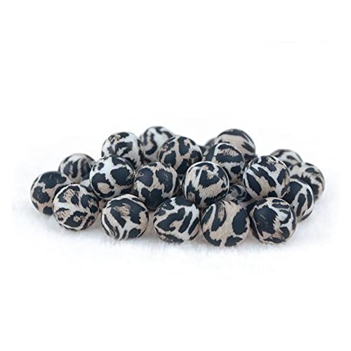 Silikonperlen für Schlüsselanhänger, Leopardenmuster, Kuh-Druck, lose große Löcher, Gummiperlen für Armbänder, Schmuck, DIY, Halsketten, Basteln, 15 mm, 50 Stück von JBGIJIJIJFIJEEEHTRH