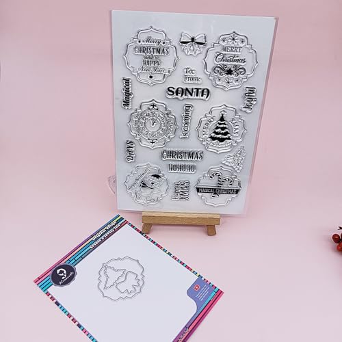 Alinacutle 1 x transparente Stempel mit Weihnachtsanhänger und 1 x Metall-Stanzform für Papierbastelarbeiten, handgefertigte Grußkarten, Scrapbooking und Albumkunst von JBQUEEN