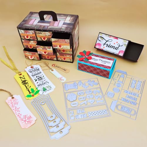 Alinacutle Aufbewahrungsbox mit Schublade, Etui und Etikett, schlankes Set, Metall-Stanzform für Geschenkpapier, Handarbeit, Kartenherstellung, DIY, Grußkarten, Scrapbooking, Albumkunst von JBQUEEN