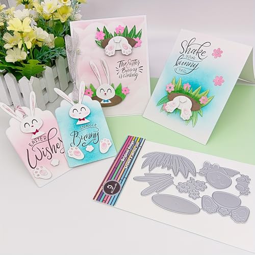 Alinacutle Metall-Stanzform "Happy Easter", Hase, für Geschenkpapier, Basteln, handgefertigte Kartenherstellung, DIY, Grußkarten, Scrapbooking und Album, 1 Set von JBQUEEN