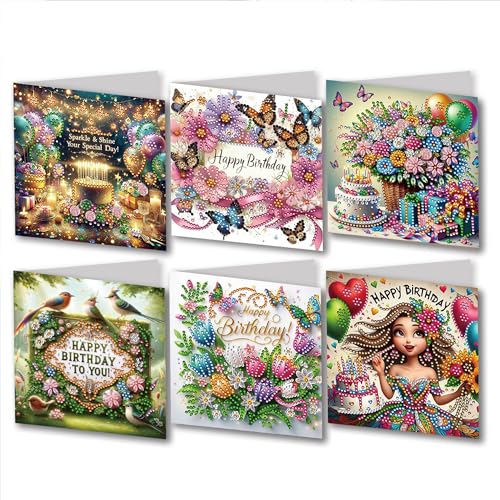 JBTM24 5D DIY Diamond Painting Geburtstag Grußkarte Kit, Diamant Kunst Urlaub Grußkarte Kunst Handwerk Kit Kreatives Geschenk mit Umschlag Gril von JBTM24