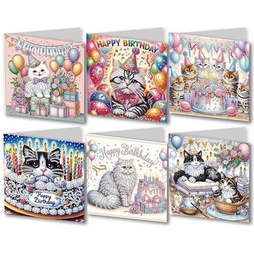 JBTM24 5D DIY Diamond Painting Geburtstag Grußkarte Kit, Diamant Kunst Urlaub Grußkarte Kunst Handwerk Kit Kreatives Geschenk mit Umschlag Katze von JBTM24