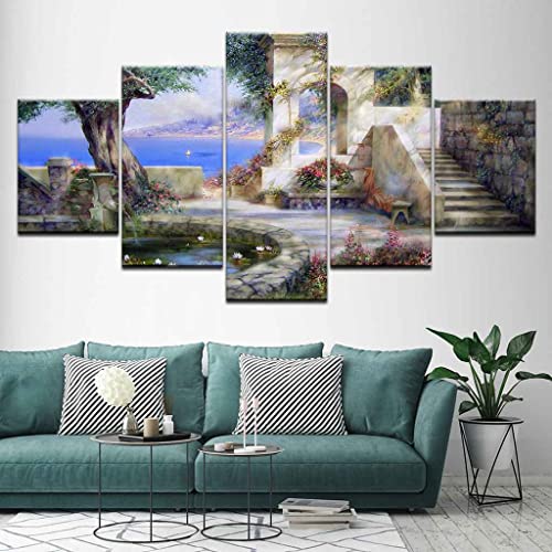 JBUTXE Leinwand Bilder Gartenarchitektur Landschaft Leinwandbild, auf Leinwand Gedrucktes Kunstwerk 5-teilig, Foto auf Leinwand für Wanddekoration Design Wohnzimmer Wohnkultur (Kein Rahmen) 200x100cm von JBUTXE