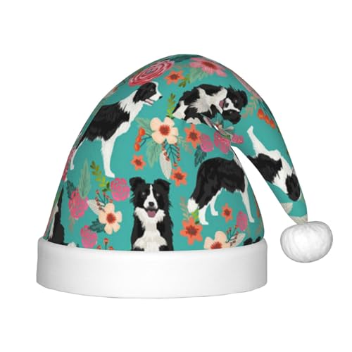 JBYJBX Border Collie Weihnachtsmütze mit Blumendruck, Outdoor, Weihnachtszubehör, Partys, Unisex, Urlaub, Kopfbedeckung und Geschenk von JBYJBX