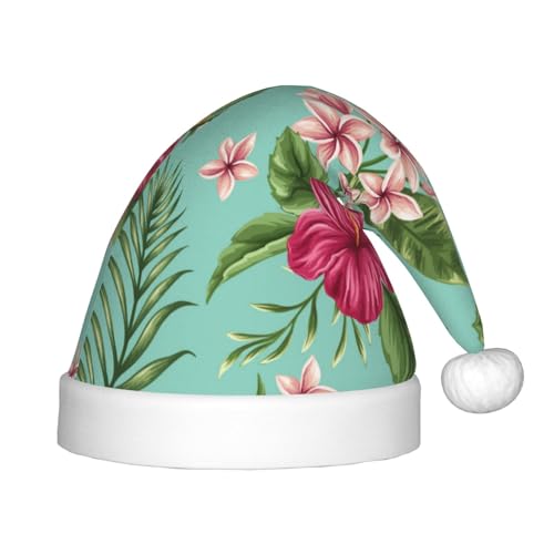 JBYJBX Hawaiianische tropische Blätter Blumen Druck Weihnachtsmütze Outdoor Xmas Accessoires Partys Unisex Hut Urlaub Kopfbedeckung & Geschenk von JBYJBX