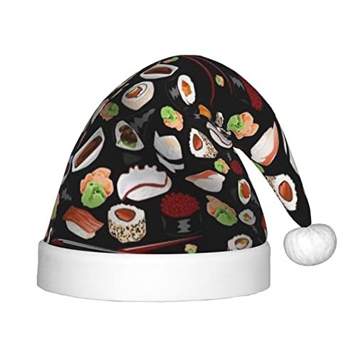 JBYJBX Japanische Sushi-Weihnachtsmütze mit schwarzem Druck, Outdoor-Weihnachtszubehör, Partys, Unisex, Urlaub, Kopfbedeckung und Geschenk von JBYJBX