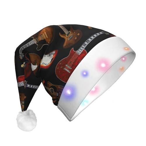 JBYJBX LED-Weihnachtsmütze mit Gitarren-Druck, für Erwachsene, Weihnachtsmütze mit Lichtern, Weihnachtszubehör von JBYJBX