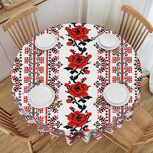 JBYJBX Runde Tischdecke mit ukrainischem Stickerei-Stil, Rosenmuster, 152,4 cm, Frühling/Sommer, waschbar, Tischdecke für drinnen und draußen von JBYJBX