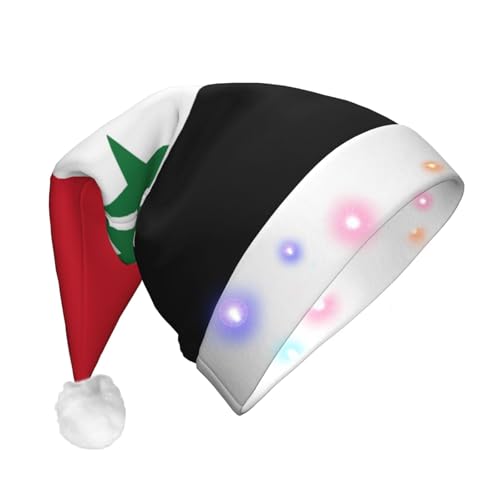 JBYJBX Weihnachtsmütze mit Flagge der Arabischen Republik Syrien, bedruckt, LED-Weihnachtsmütze für Erwachsene, Weihnachtsmütze mit Lichtern, Weihnachtszubehör von JBYJBX