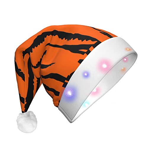 JBYJBX Weihnachtsmütze mit LED-Lichtern, orangefarbener Tiger-Leopardenmuster, für Erwachsene, Weihnachtszubehör von JBYJBX