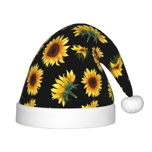 JBYJBX Weihnachtsmütze mit Sonnenblumen-Motiv, Schwarz und Gelb, für den Außenbereich, Weihnachtszubehör, Partys, Unisex, Urlaub, Kopfbedeckung und Geschenk von JBYJBX