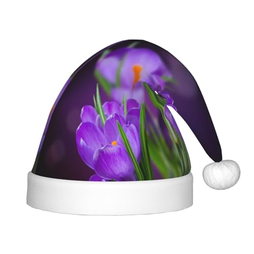 JBYJBX Weihnachtsmütze mit grünen Blättern und violetten Blumen, für den Außenbereich, Weihnachtszubehör, Partys, Unisex, Urlaub, Kopfbedeckung und Geschenk von JBYJBX