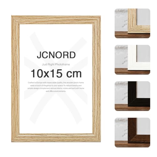 JCNORD MDF Eichenfarbener Holz Bilderrahmen 10x15 cm mit bruchsicherem Acrylglas | Moderner Fotorahmen für Wände und Tische von JCNORD