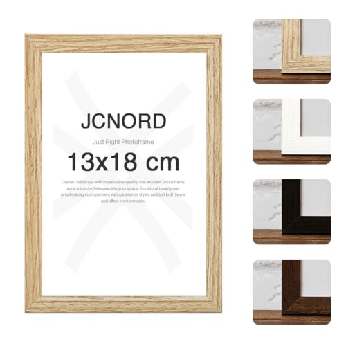 JCNORD MDF Eichenfarbener Holz Bilderrahmen 13x18 cm mit bruchsicherem Acrylglas | Moderner Fotorahmen für Wände und Tische von JCNORD