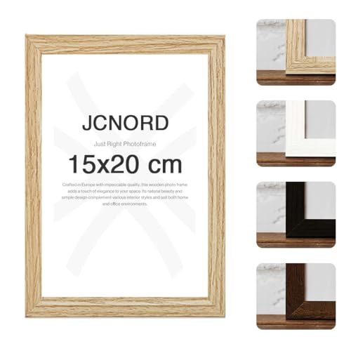 JCNORD MDF Eichenfarbener Holz Bilderrahmen 15x20 cm mit bruchsicherem Acrylglas | Moderner Fotorahmen für Wände und Tische von JCNORD