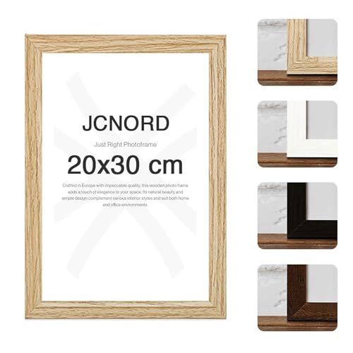 JCNORD MDF Eichenfarbener Holz Bilderrahmen 20x30 cm mit bruchsicherem Acrylglas | Moderner Fotorahmen für Wände und Tische von JCNORD