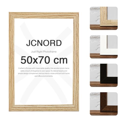 JCNORD MDF Eichenfarbener Holz Bilderrahmen 50x70 cm mit bruchsicherem Acrylglas | Moderner Fotorahmen für Wände und Tische von JCNORD