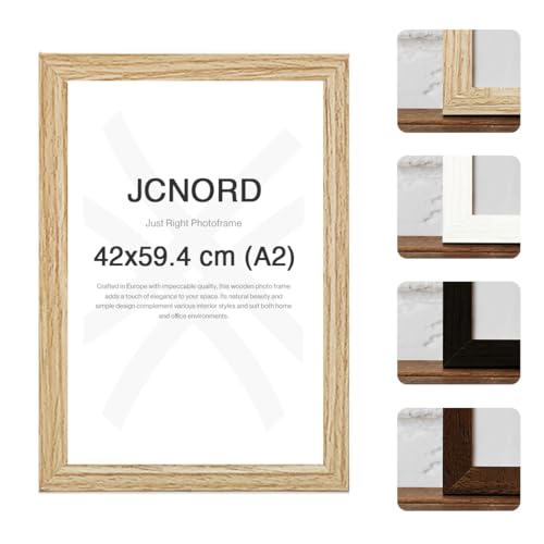 JCNORD MDF Eichenfarbener Holz Bilderrahmen A2 (42x59.4 cm) mit bruchsicherem Acrylglas | Moderner Fotorahmen für Wände und Tische von JCNORD